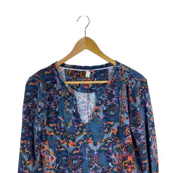 PILCRO Anthropologie Thermal Waffle Knit Split Neck Pullover Shirt Top Sz S Blue - Picture 4 of 11